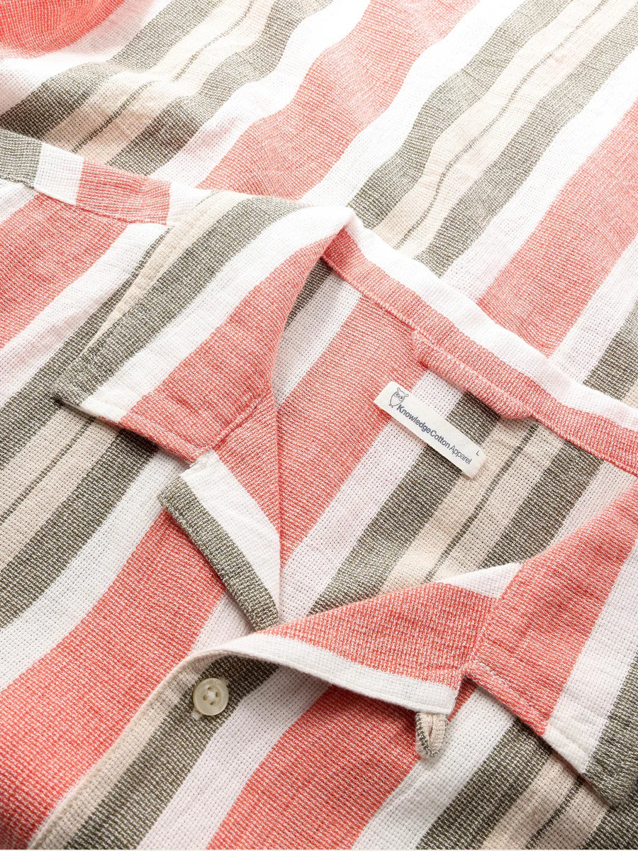 Knowledge BOX SHORT SLEEVE STRIPED COTTON SHIRT "GOTS / VEGAN"