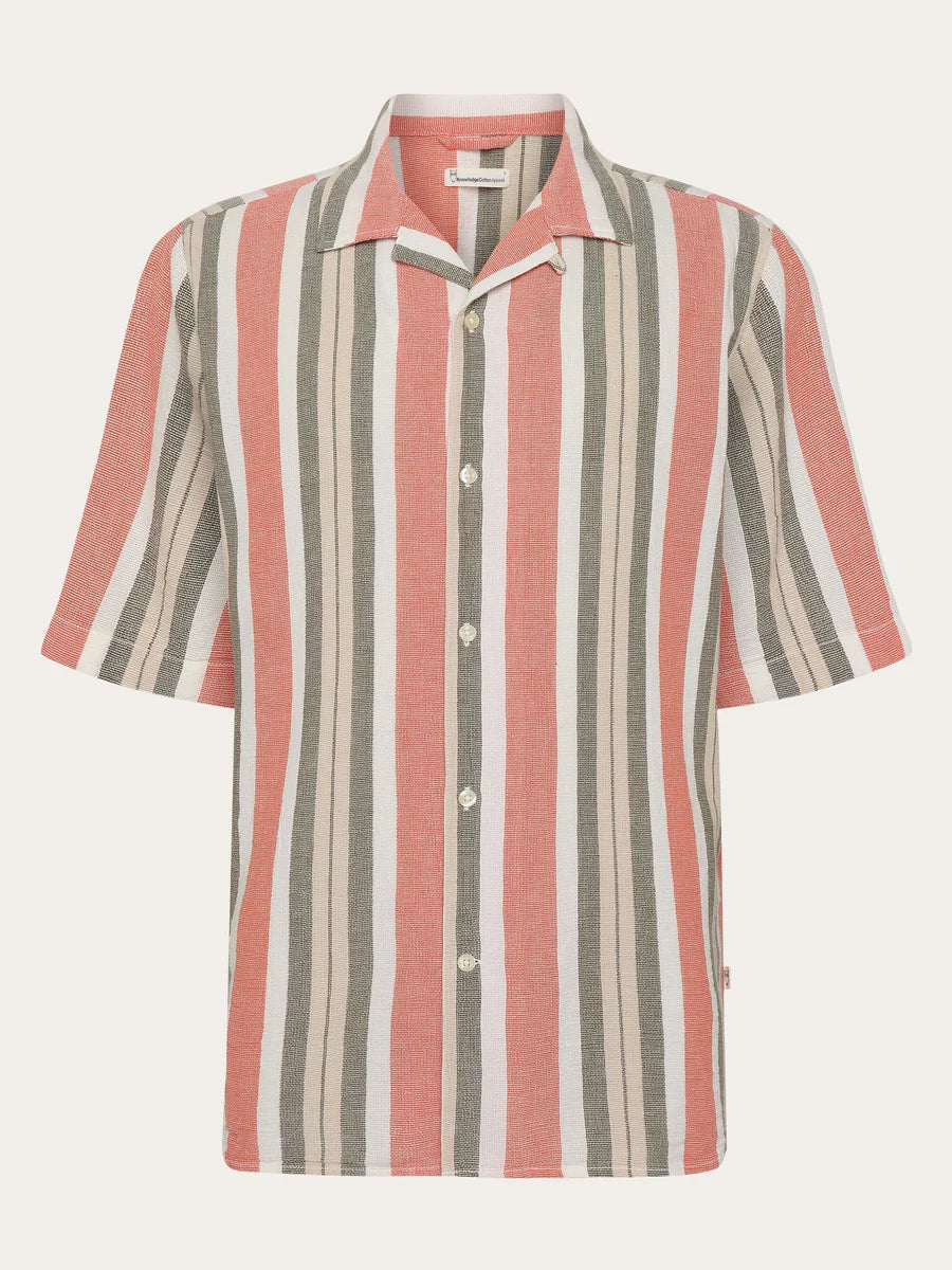 Knowledge BOX SHORT SLEEVE STRIPED COTTON SHIRT "GOTS / VEGAN"